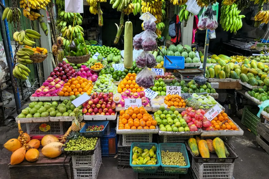 Fresh fruits including bananas on display